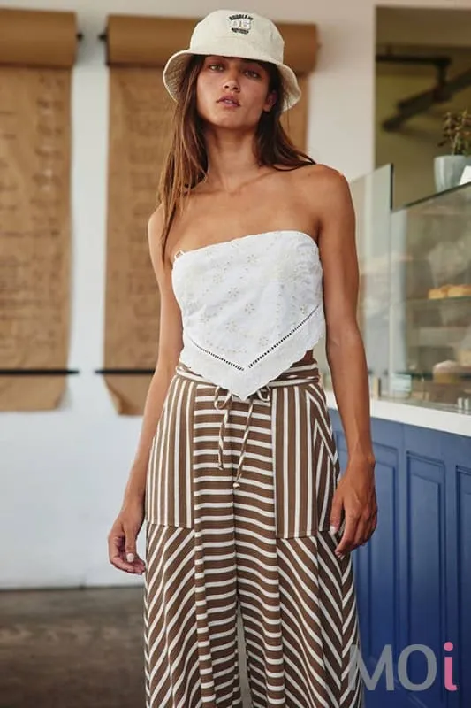 Spaghetti Tie Waist Stripe Print Wide Pants