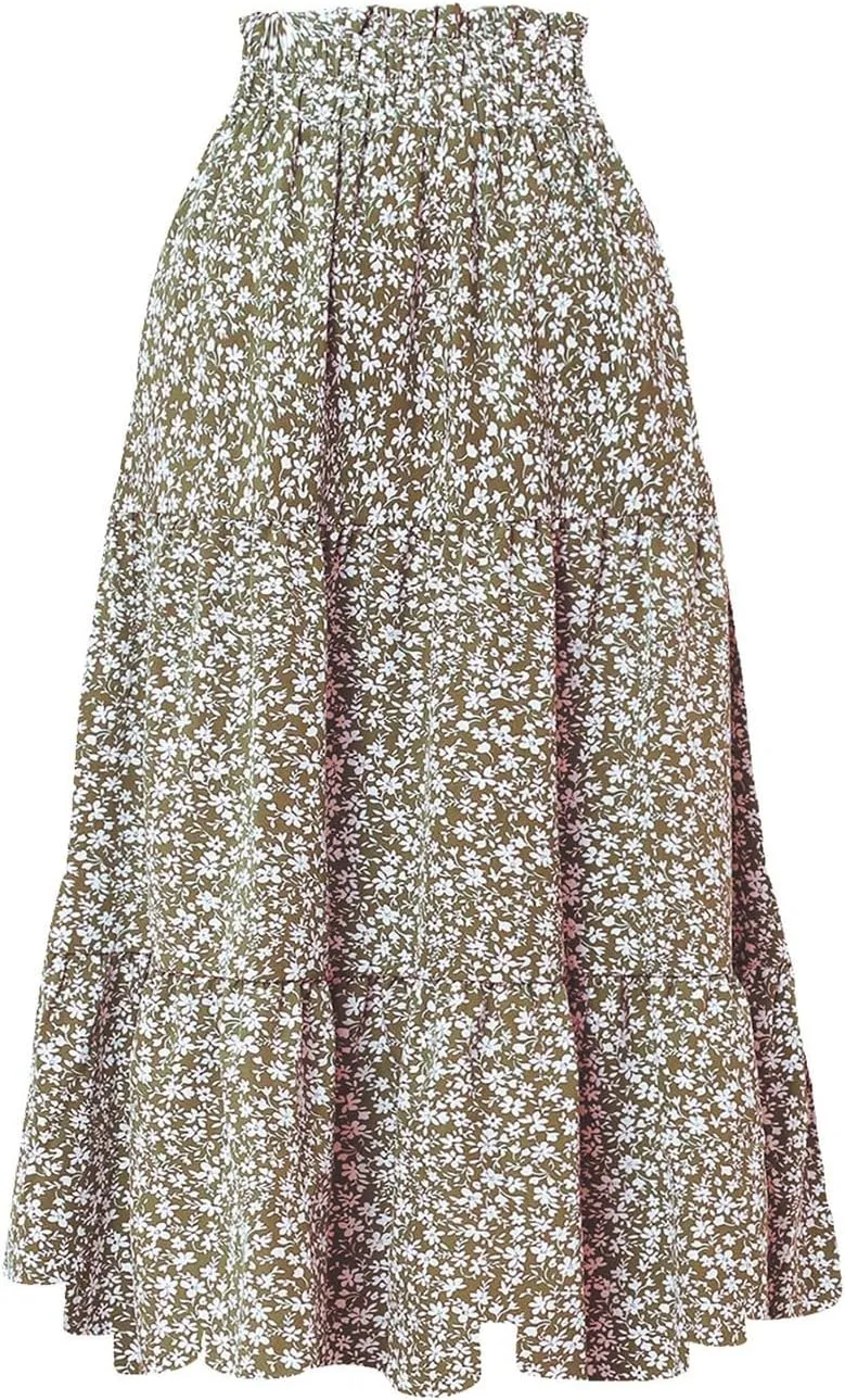 Spring Outfits for Women 2025 Casual Trendy Solid Color Elastic Waist Lightweight Flowy Maxi Skirts, S-XL