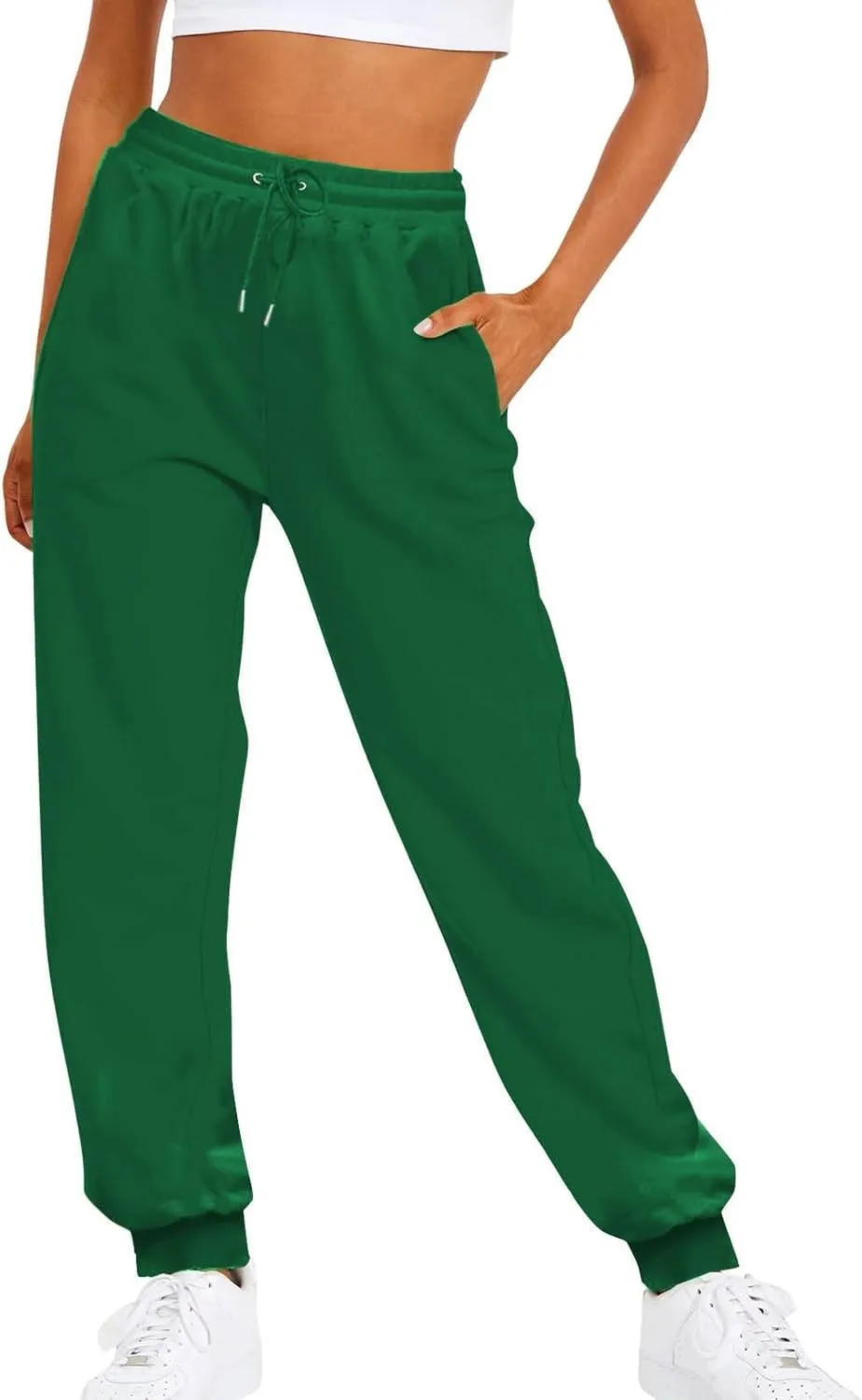 Straight Leg Sweatpants for Women Fleece Elastic High Waisted Sweat Pants Comfy Soft Cinch Bottom Joggers with Pockets