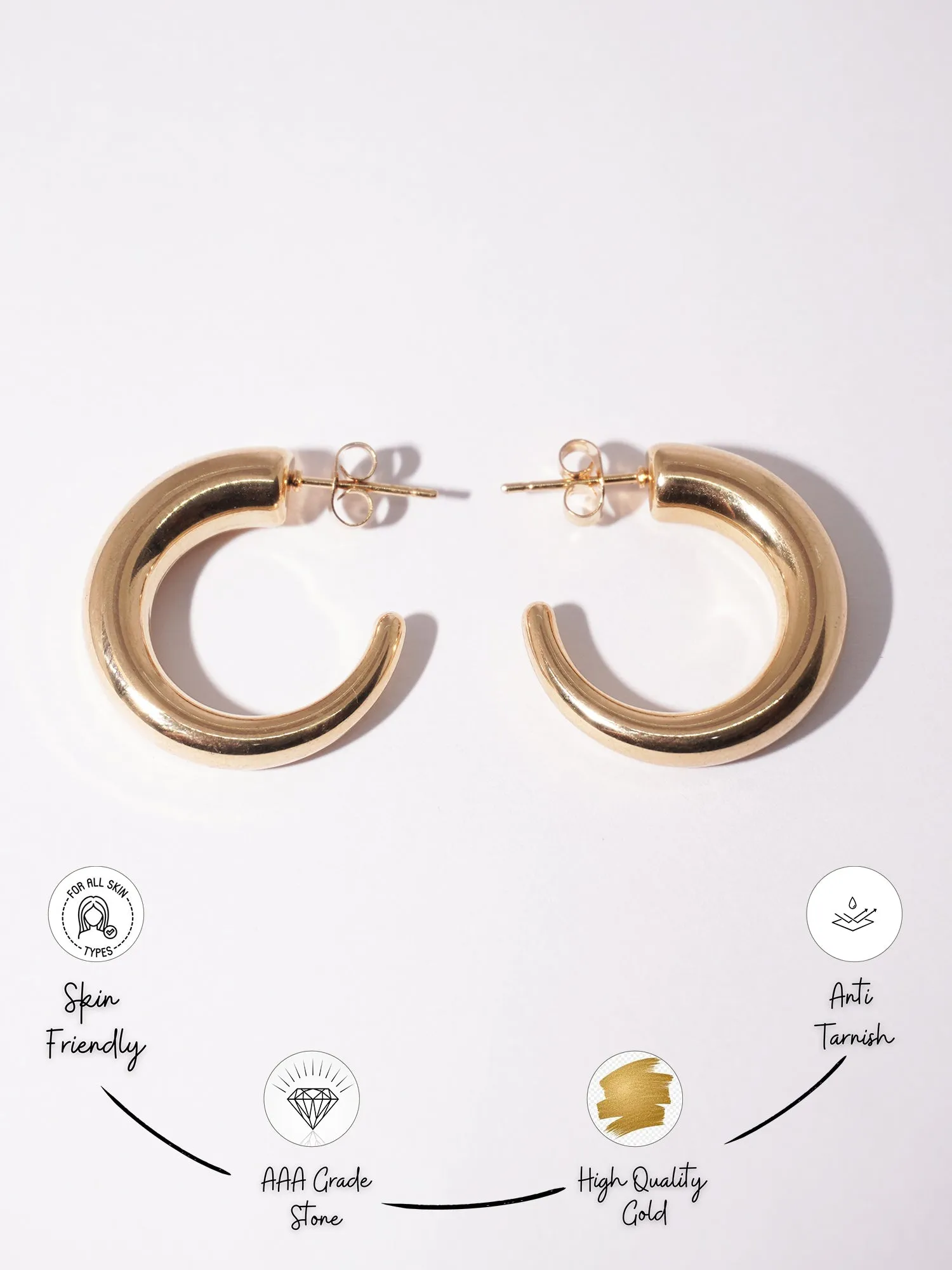 Stylish Gold Plated Anti Tarnish Hoop Earrings