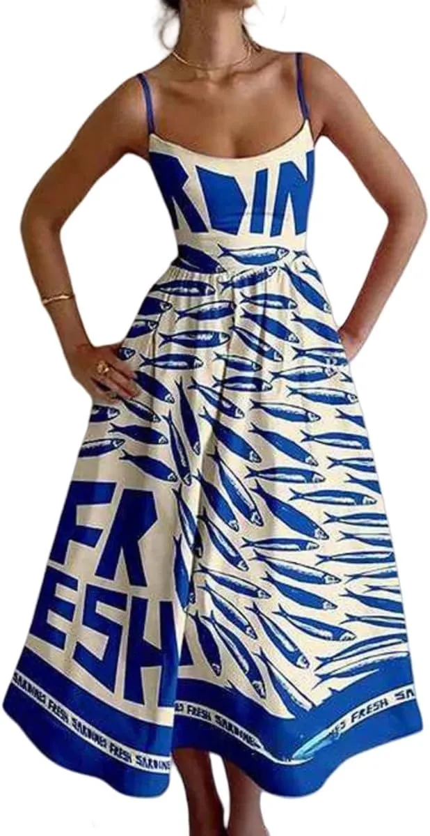 Summer Maxi Dress for Women 2025 Casual Boho Sleeveless Spaghetti Strap Smocked Tiered Long Sun Dresses
