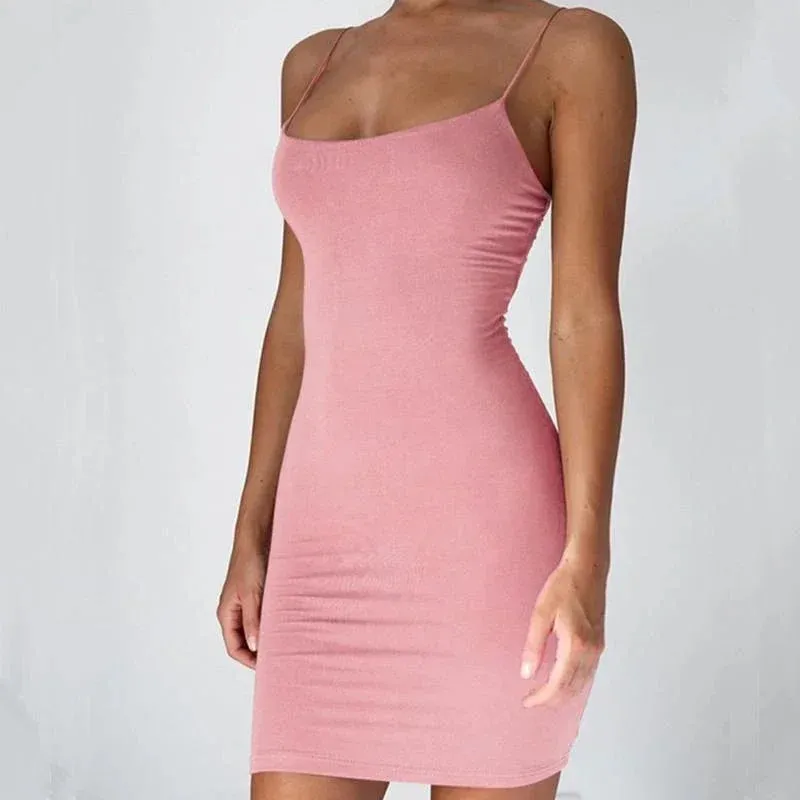 Summer Spaghetti Strap Mini Dress Women Sexy Bodycon Look