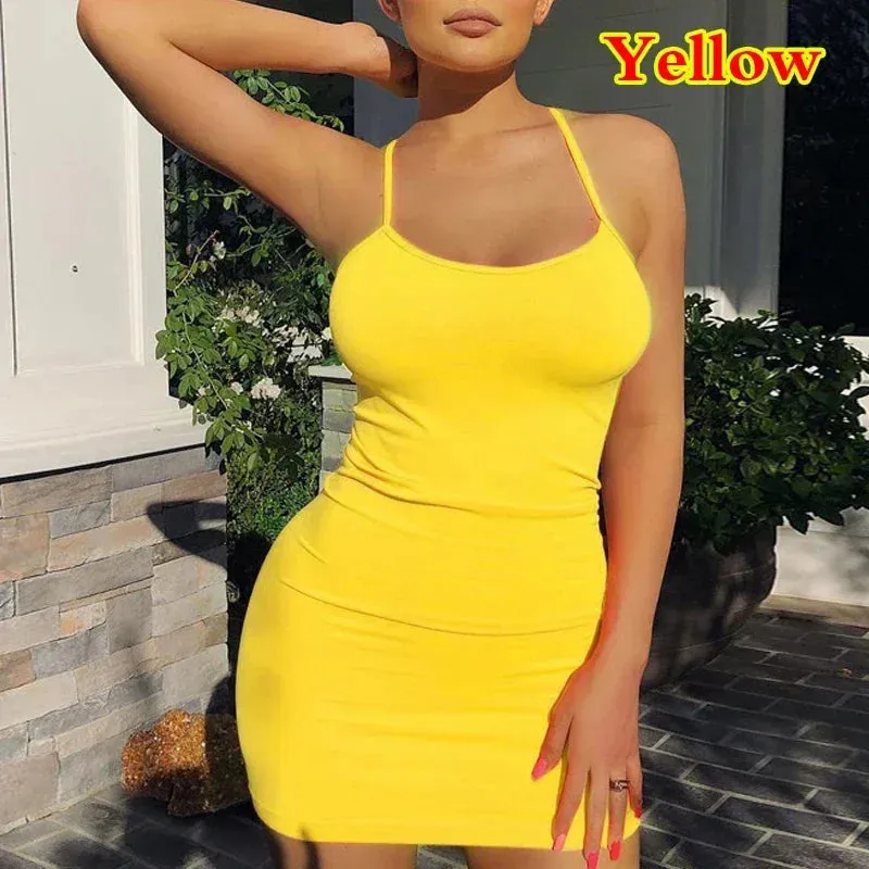 Summer Spaghetti Strap Mini Dress Women Sexy Bodycon Look