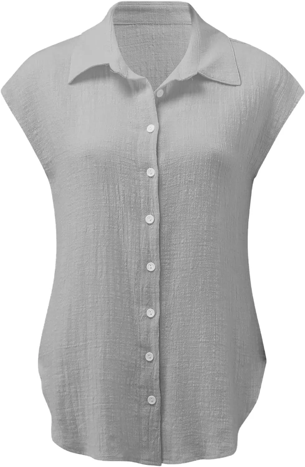 Summer Womens Button Down Cotton Linen Shirts V Neck Cap Sleeve Tank Blouses Loose Collared Shirt Casual Work Tops