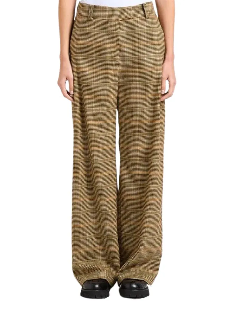 Suncoo John Wide Leg Houndstooth Pants- Camel