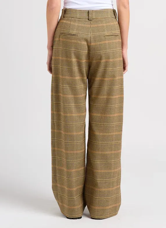 Suncoo John Wide Leg Houndstooth Pants- Camel