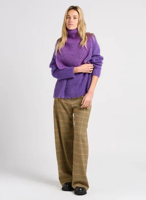 Suncoo John Wide Leg Houndstooth Pants- Camel
