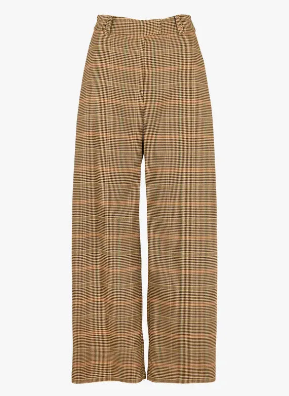 Suncoo John Wide Leg Houndstooth Pants- Camel