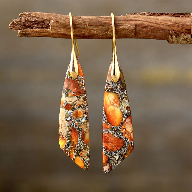 Sunset Glam: Gold Plated Copper Dangle Earrings - Boho Chic Elegance
