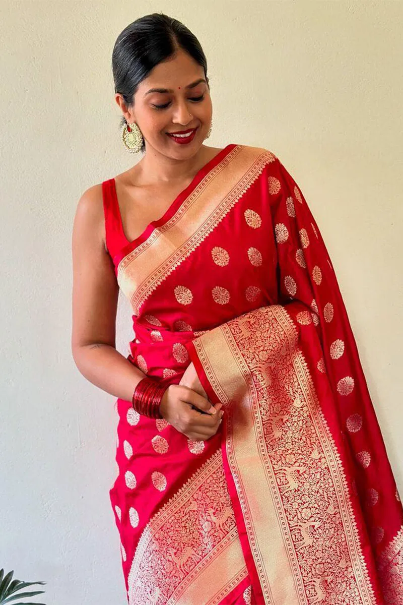 Susurrous Red Soft Silk Saree With Enchanting Blouse Piece