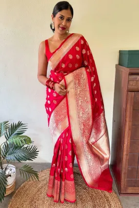 Susurrous Red Soft Silk Saree With Enchanting Blouse Piece