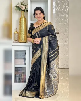 Transcendent Black Soft Silk Saree With Snappy Blouse Piece