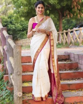 Transcendent Off White Soft Silk Saree With Admirable Blouse Piece