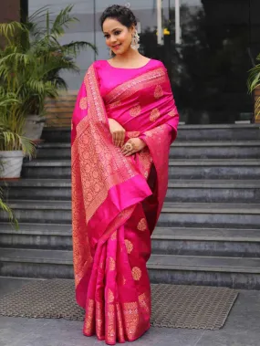 Tremendous Dark Pink Soft Silk Saree With Enthralling Blouse Piece