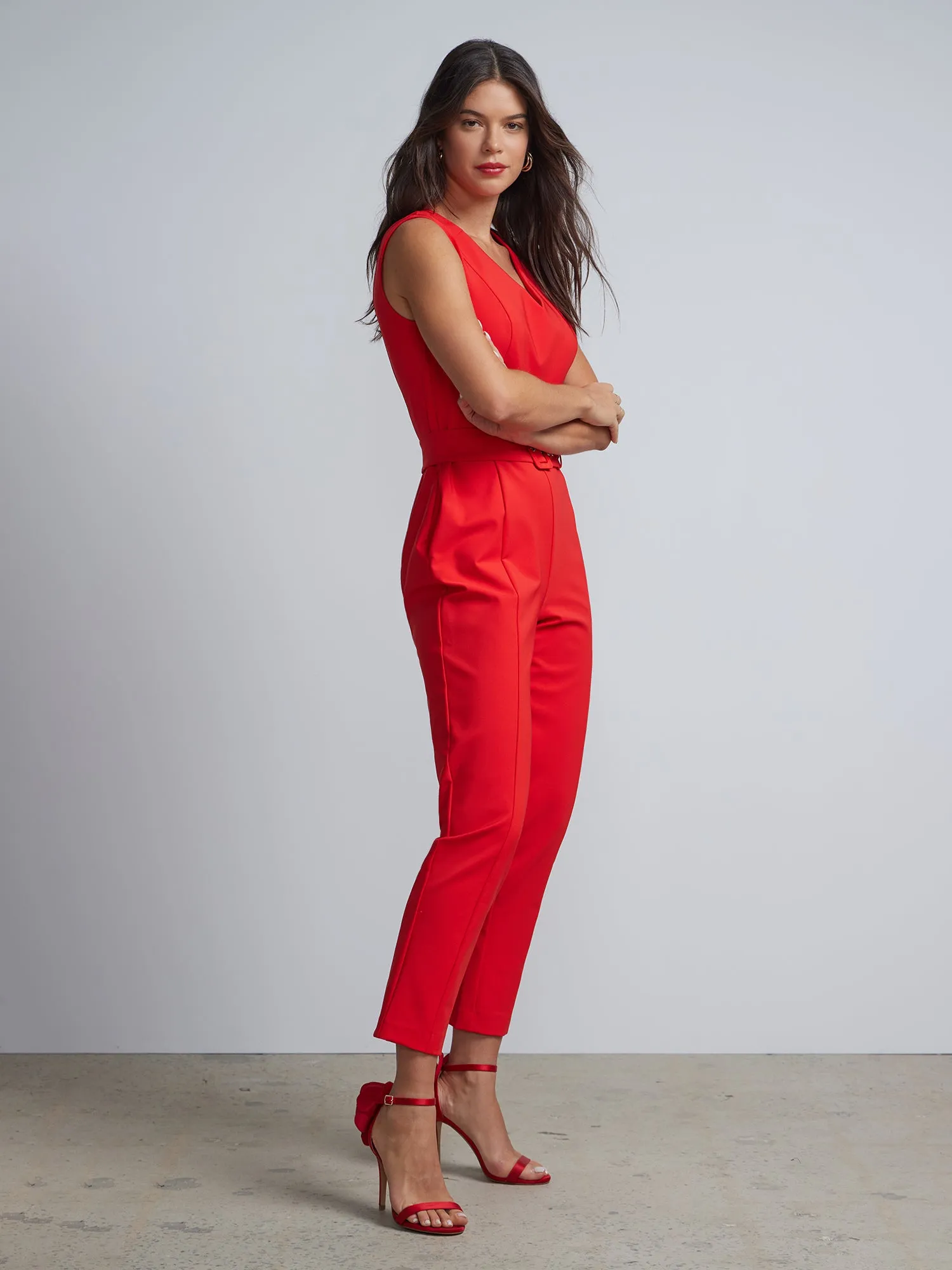 V-Neck Seamed Straight-Leg Jumpsuit - Fit To Flatter
