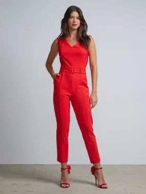 V-Neck Seamed Straight-Leg Jumpsuit - Fit To Flatter