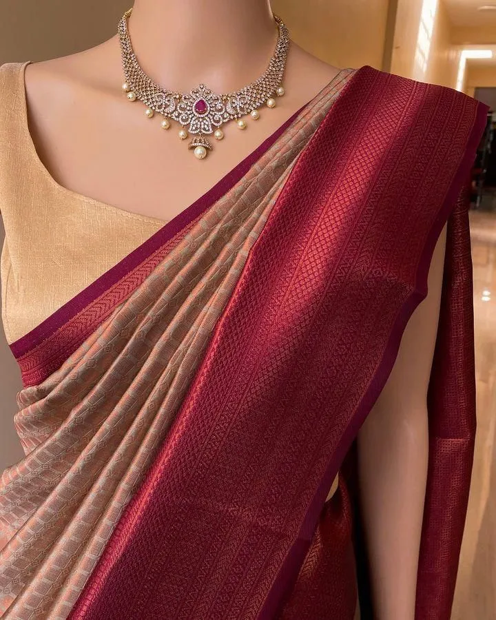 Vivacious Beige Soft Silk Saree With Piquant Blouse Piece