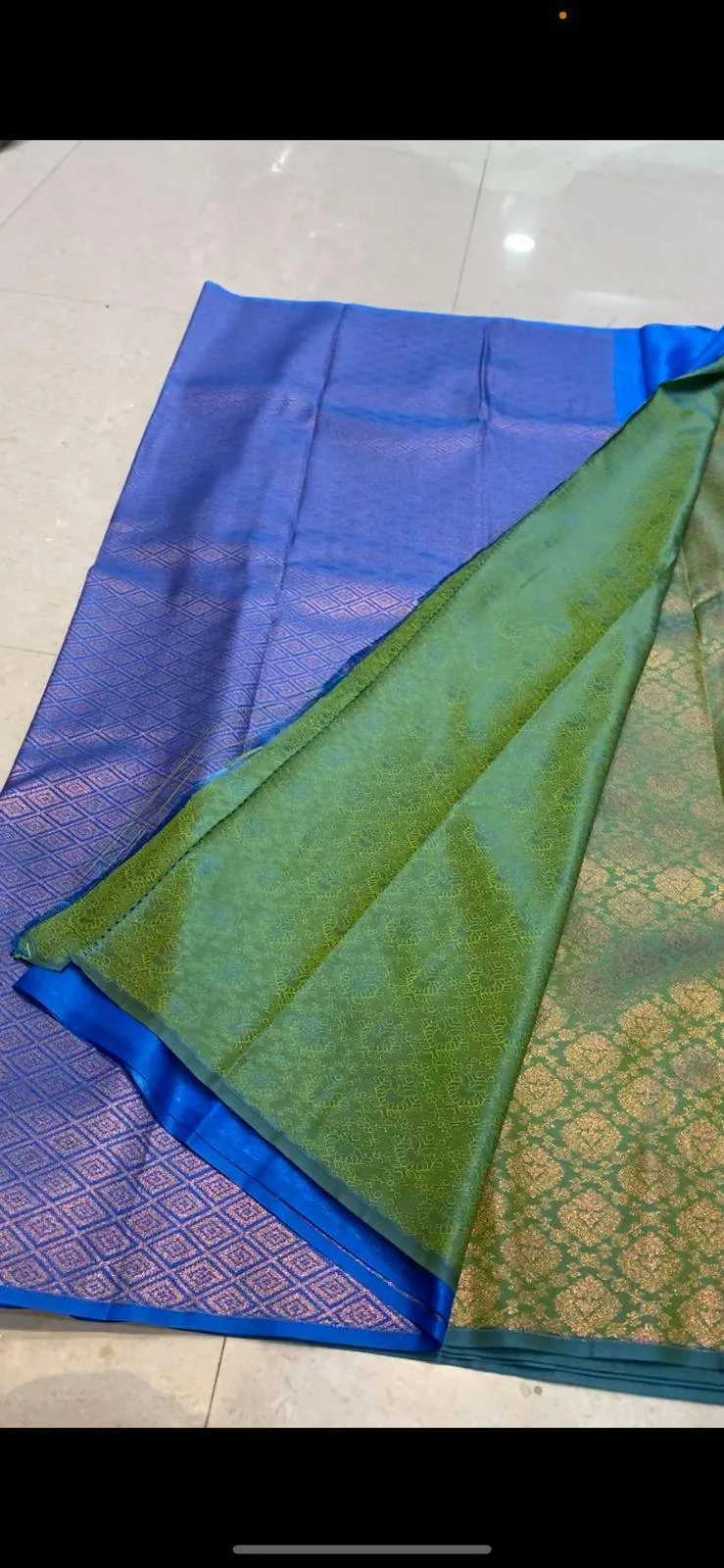Western green soft silk saree with blouse