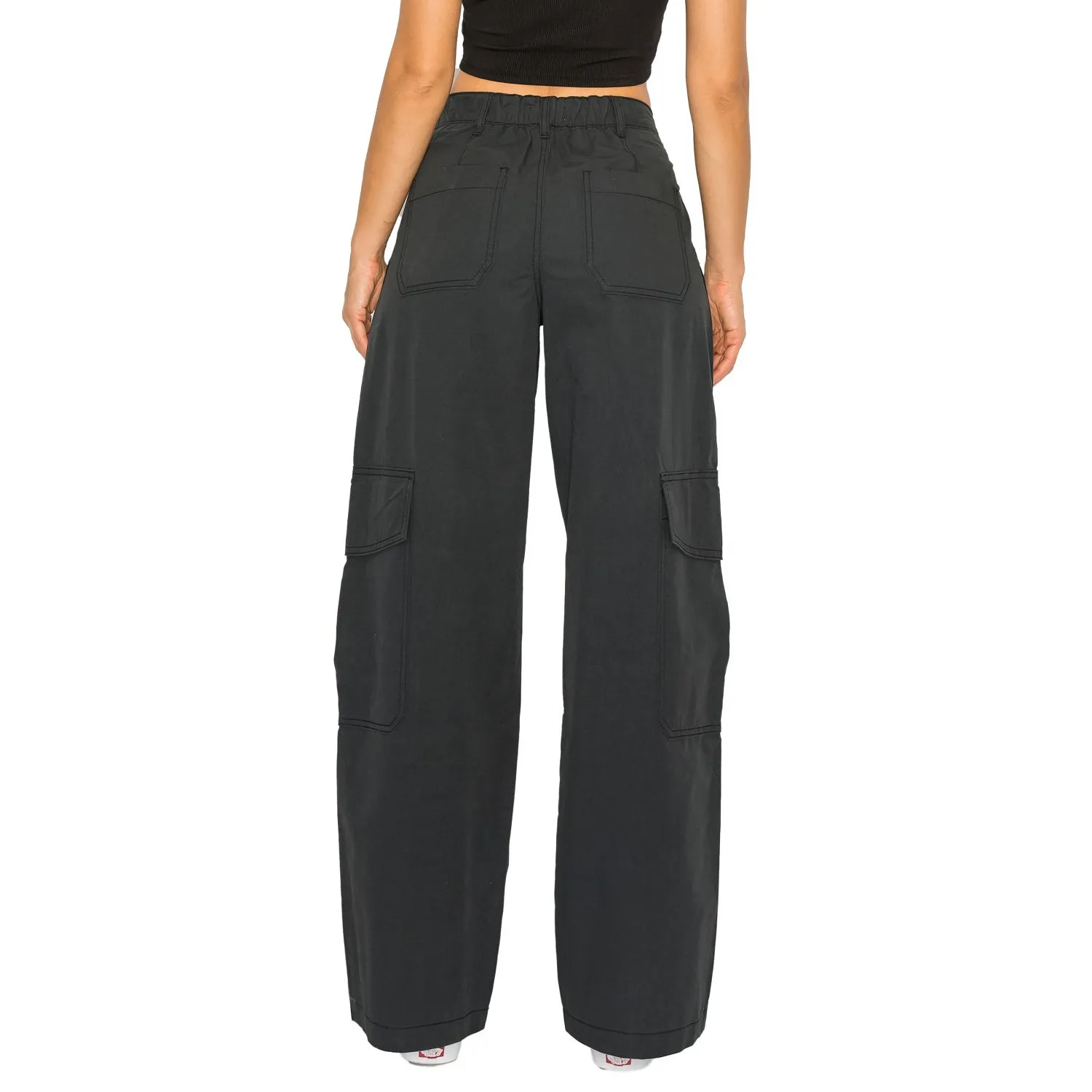 Wide Leg Cargo Pants - Black