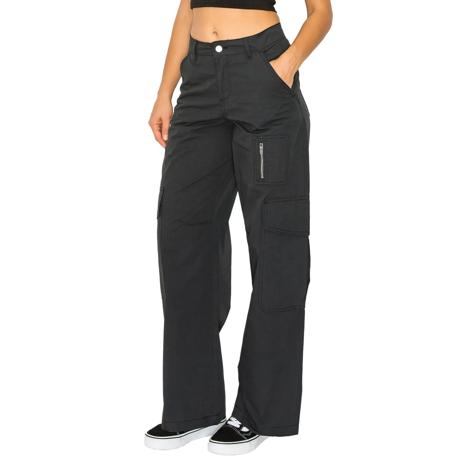 Wide Leg Cargo Pants - Black