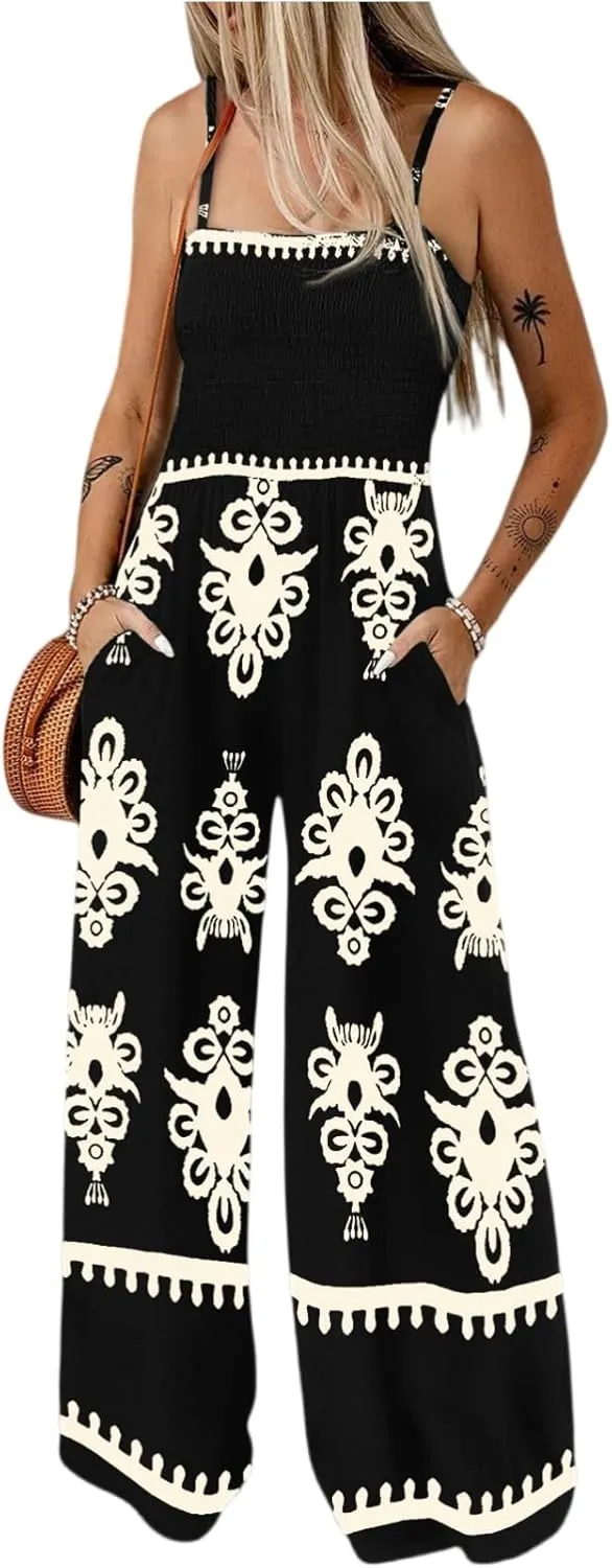 Wide Leg Jumpsuit Women Summer 2025 Rompers & Overalls Floral Comfy Short Sleeve Resort Wear Retro Jumpsuits