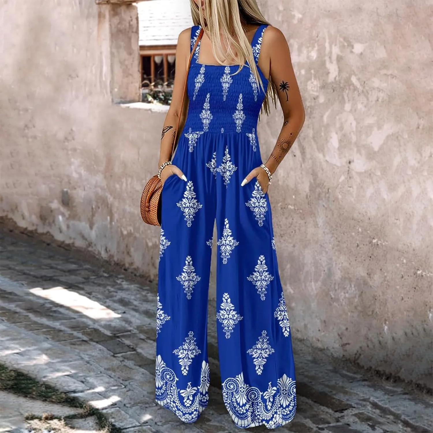 Wide Leg Jumpsuit Women Summer 2025 Rompers & Overalls Floral Comfy Short Sleeve Resort Wear Retro Jumpsuits