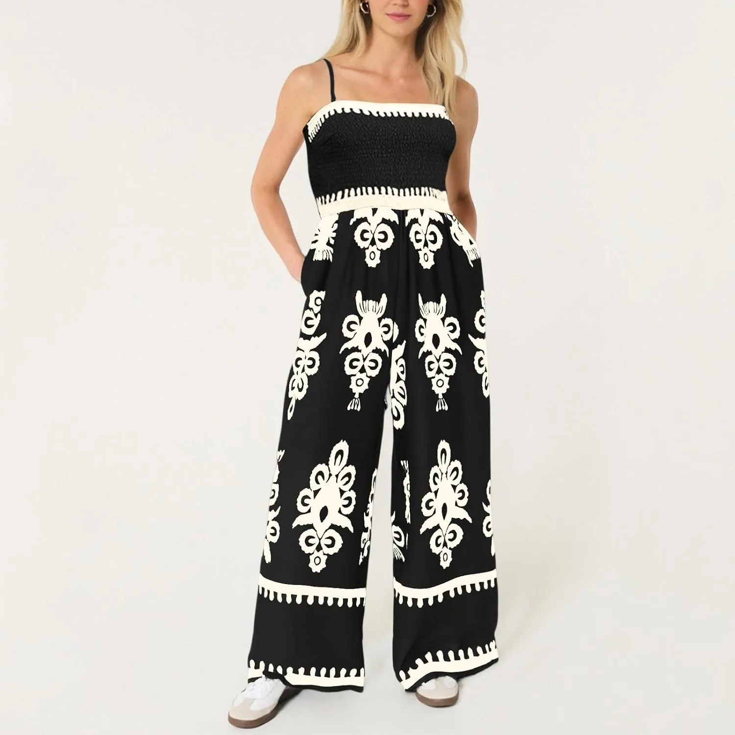 Wide Leg Jumpsuit Women Summer 2025 Rompers & Overalls Floral Comfy Short Sleeve Resort Wear Retro Jumpsuits
