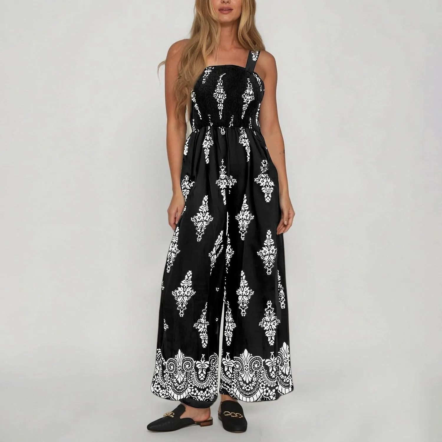 Wide Leg Jumpsuit Women Summer 2025 Rompers & Overalls Floral Comfy Short Sleeve Resort Wear Retro Jumpsuits