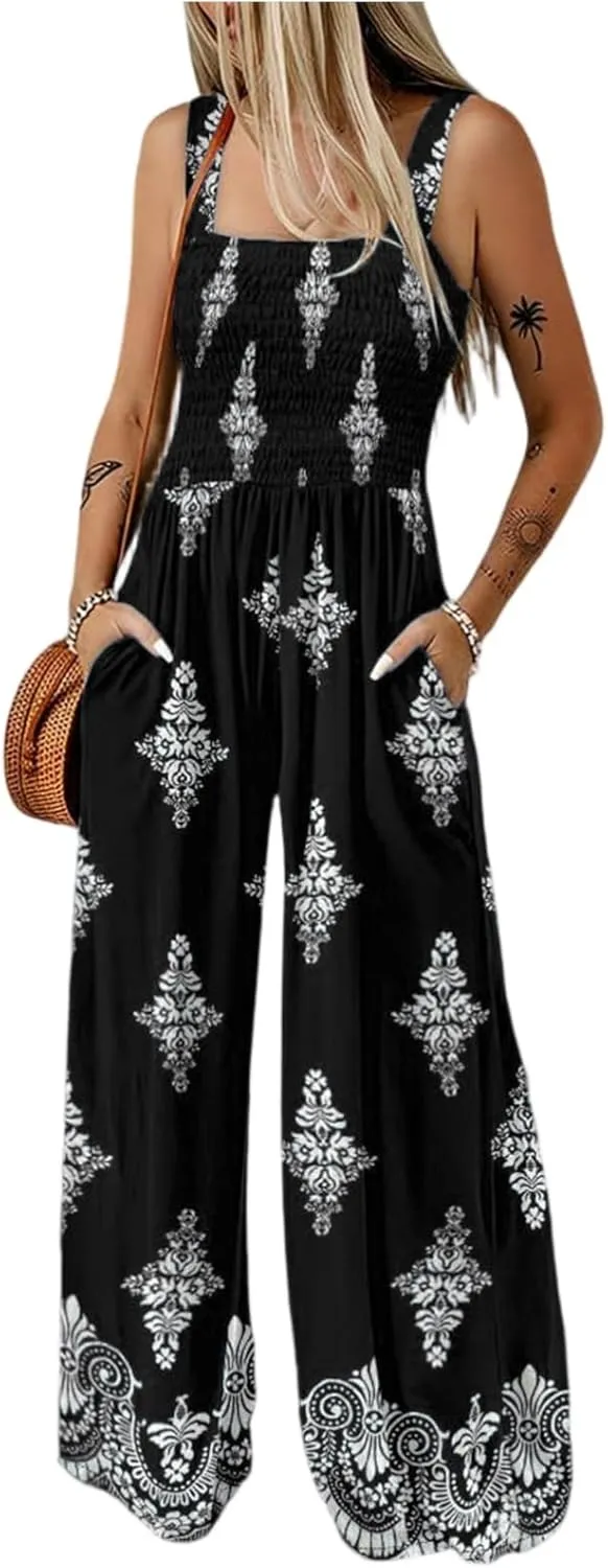 Wide Leg Jumpsuit Women Summer 2025 Rompers & Overalls Floral Comfy Short Sleeve Resort Wear Retro Jumpsuits