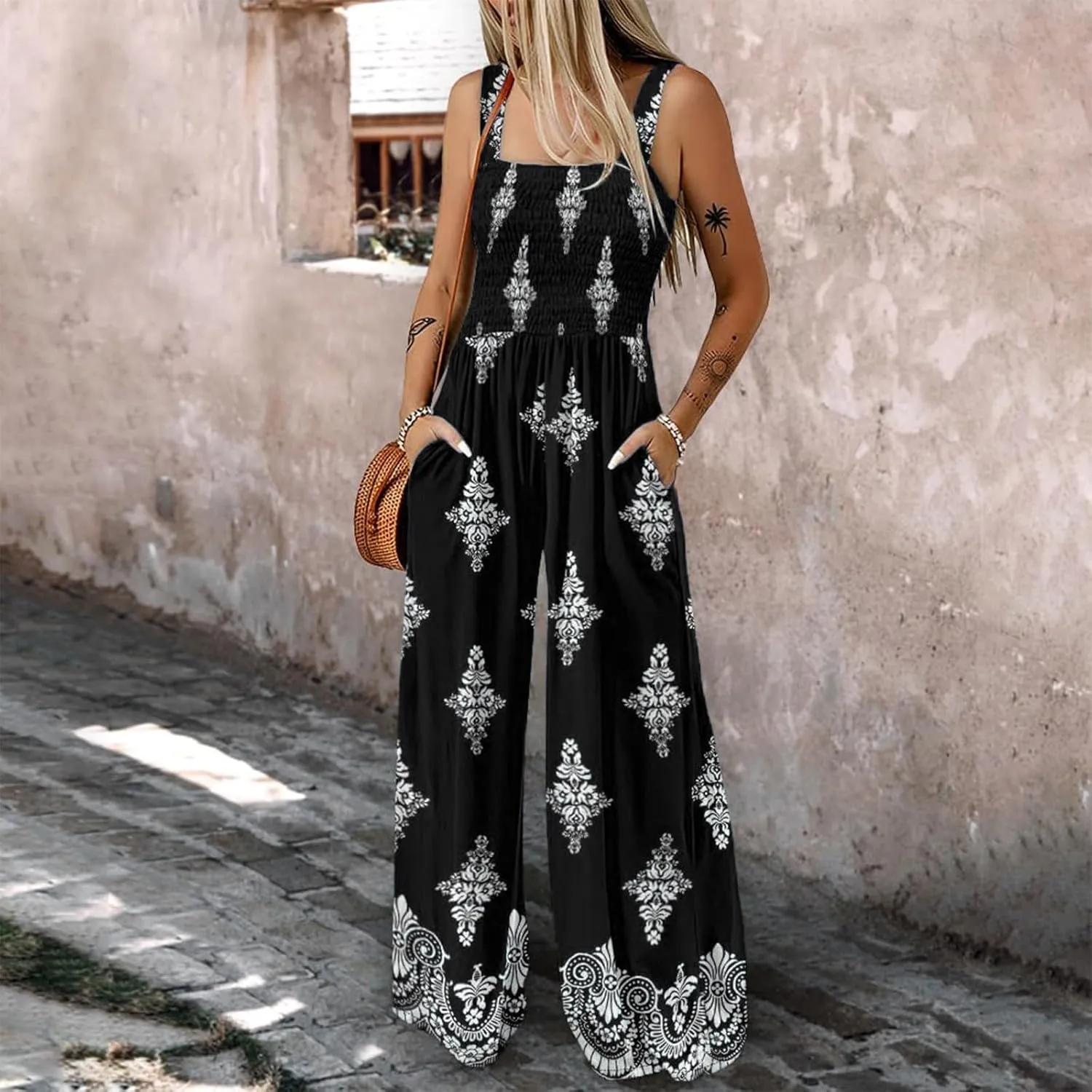 Wide Leg Jumpsuit Women Summer 2025 Rompers & Overalls Floral Comfy Short Sleeve Resort Wear Retro Jumpsuits