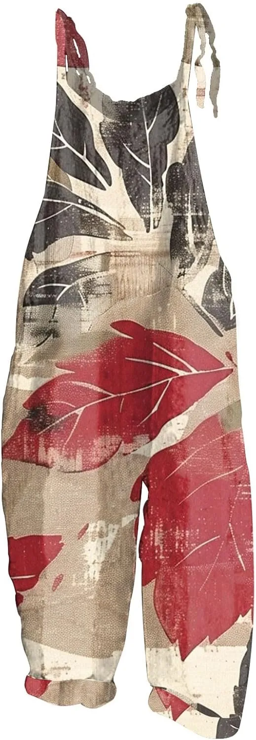Women's Casual Loose Jumpsuits Harem Long Pants Romper Floral Print Overalls Summer Trendy Outfits for Women