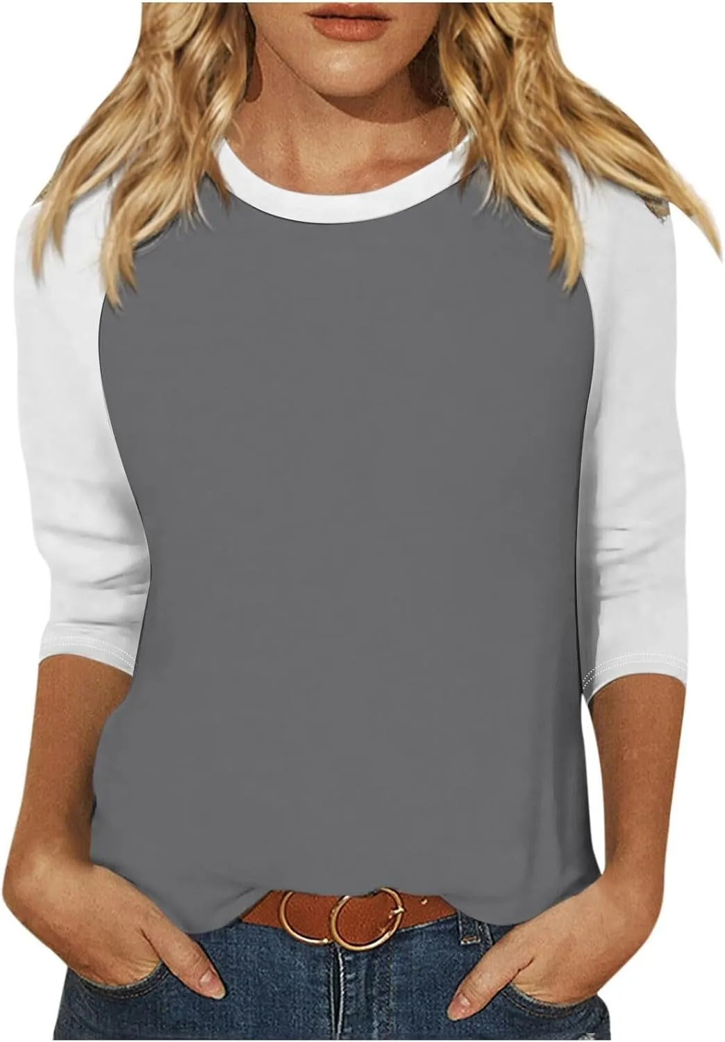 Womens Color Block Tee Crewneck 3/4 Sleeve Summer Top Pullover Lightweight Stretch Soft T Shirts 2025 Trendy Outfits