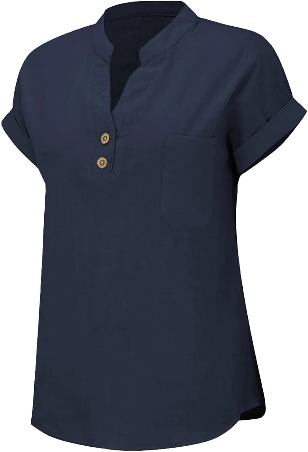 Womens Linen Tops Summer Casual Button Down V Neck Tops Short Sleeve Cotton Blouses Casual Vacation Clothes Outfits