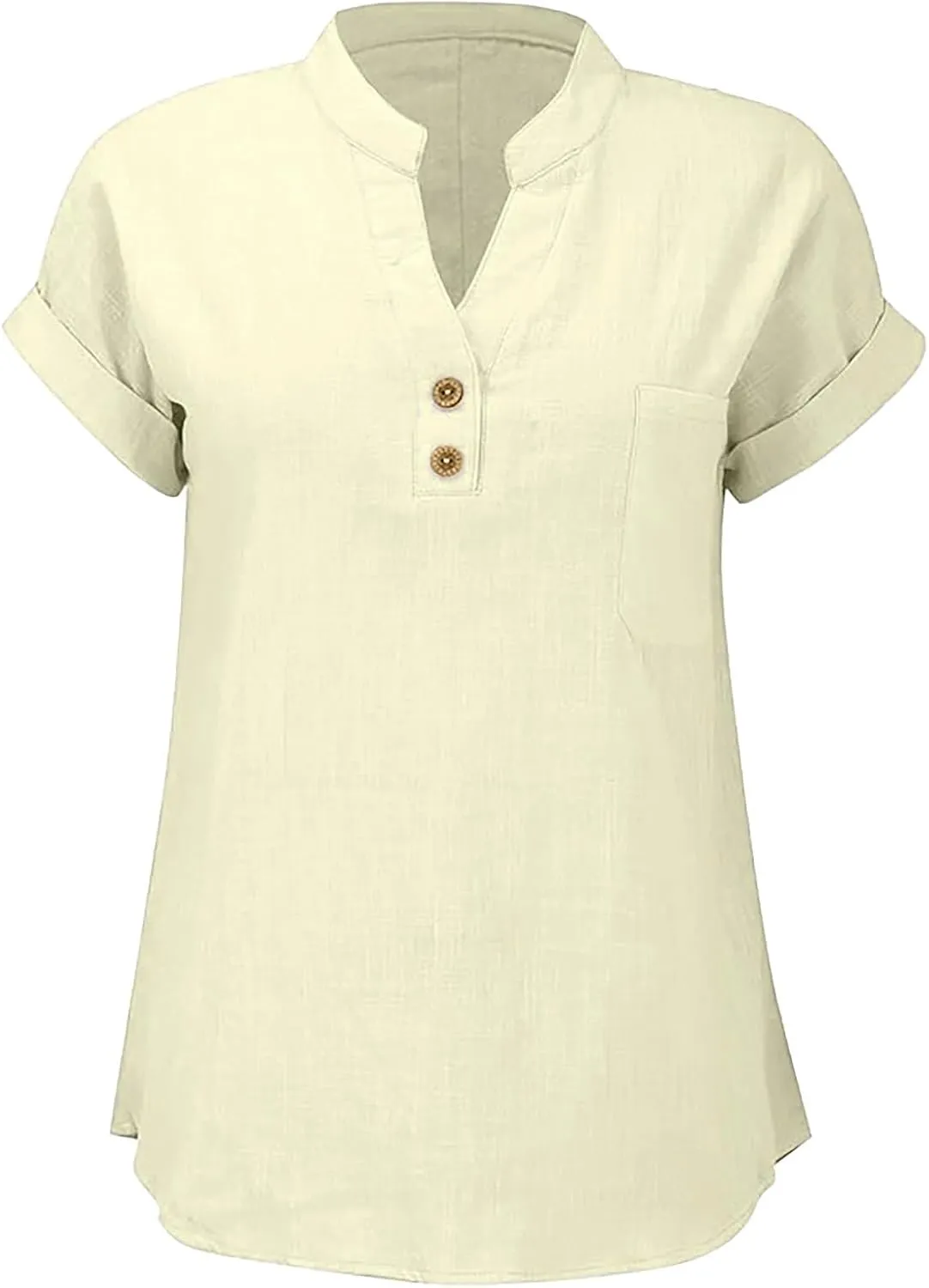 Womens Linen Tops Summer Casual Button Down V Neck Tops Short Sleeve Cotton Blouses Casual Vacation Clothes Outfits
