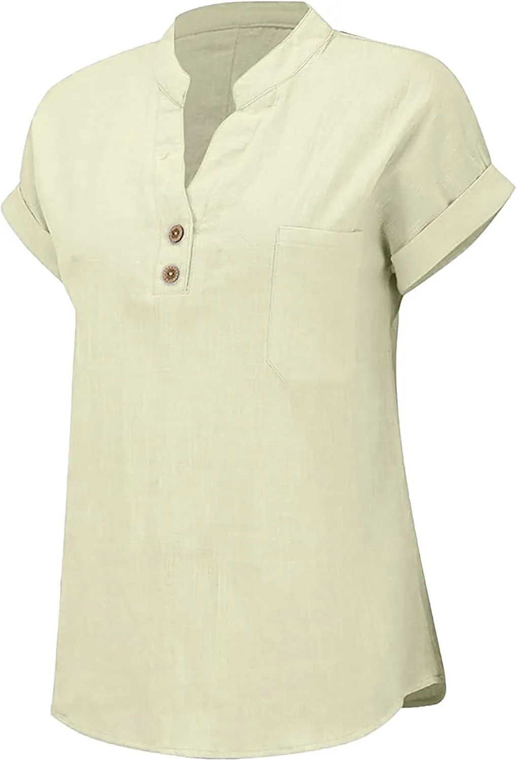Womens Linen Tops Summer Casual Button Down V Neck Tops Short Sleeve Cotton Blouses Casual Vacation Clothes Outfits