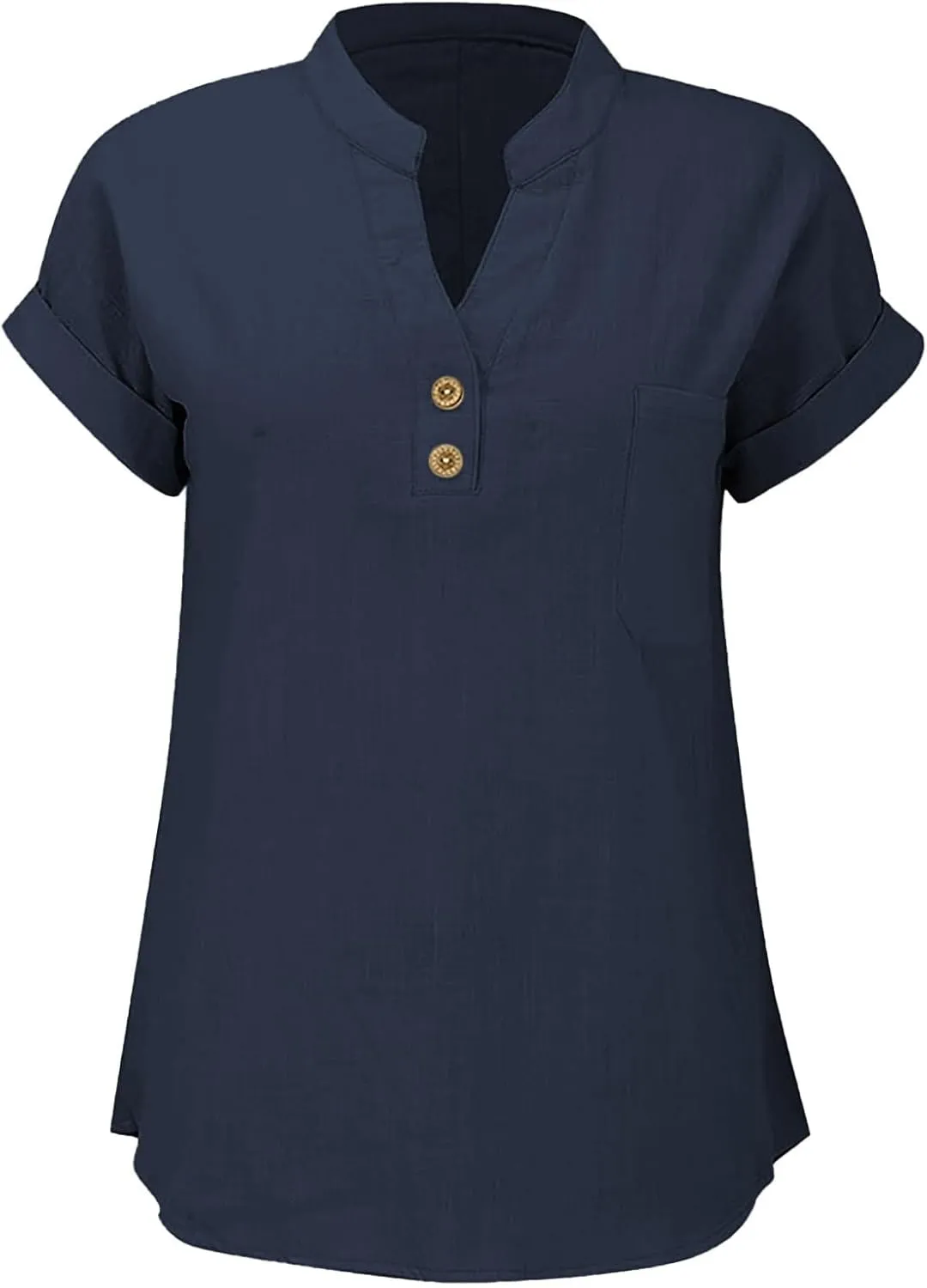 Womens Linen Tops Summer Casual Button Down V Neck Tops Short Sleeve Cotton Blouses Casual Vacation Clothes Outfits