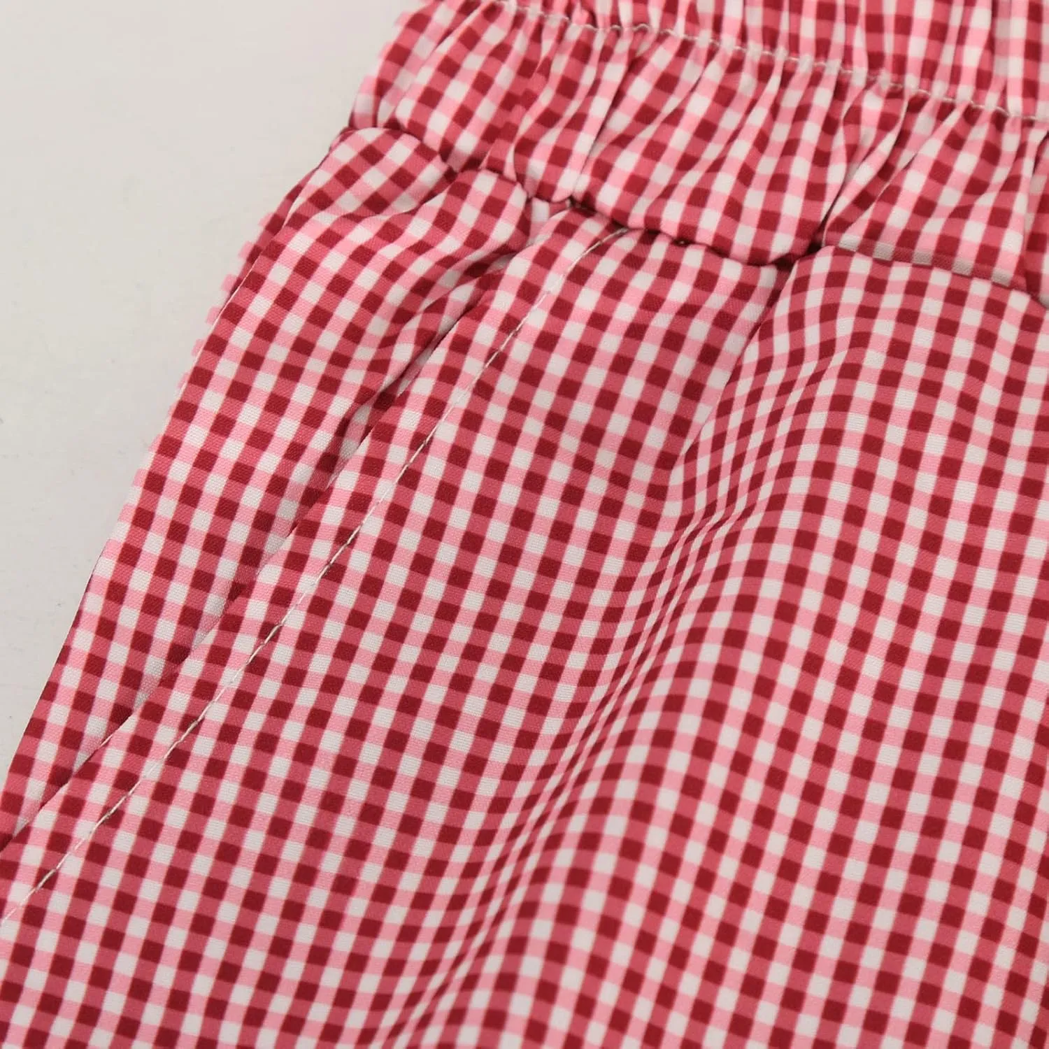Women's Plaid Printed Wide Leg Straight Pants Lace Up Elastic Waist Trousers Fashion Soft Pants with Pockets