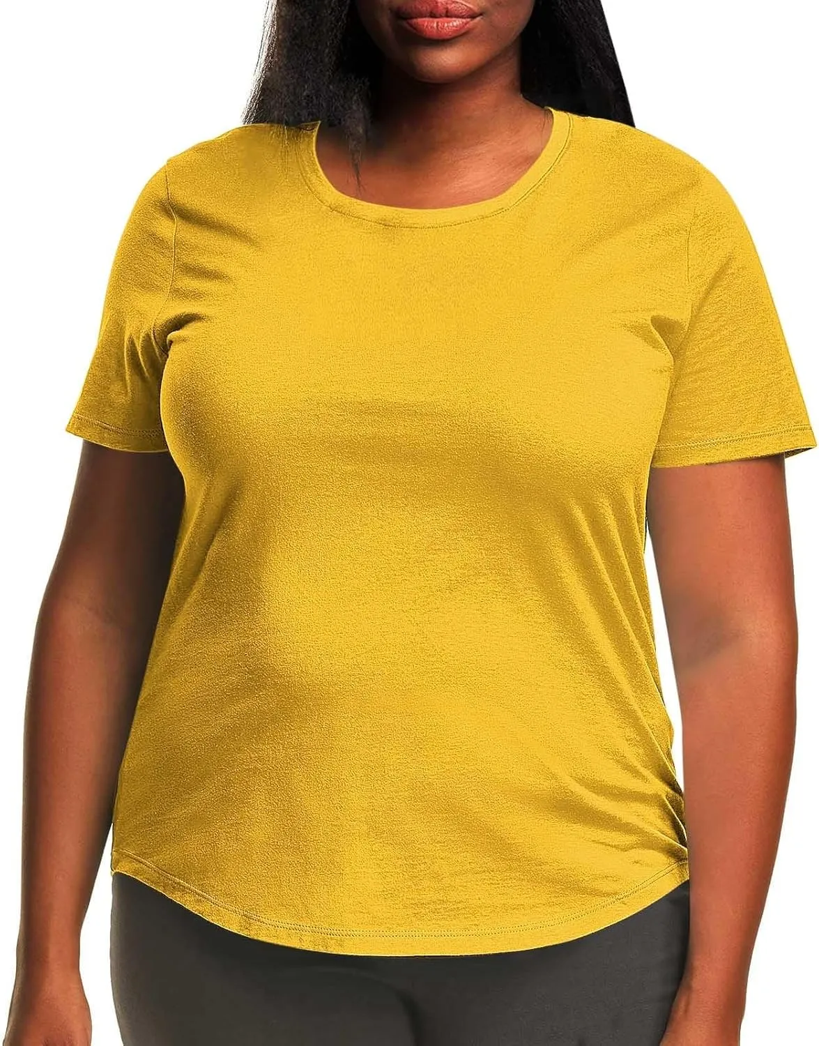Women's Plus Size Summer Tops Round Neck Short Sleeve Tee Shirt Trendy Casual Loose Comfy Solid Color Basic Shirts