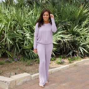 Women's Ribbed High Waisted Wide Leg Pant in Taro