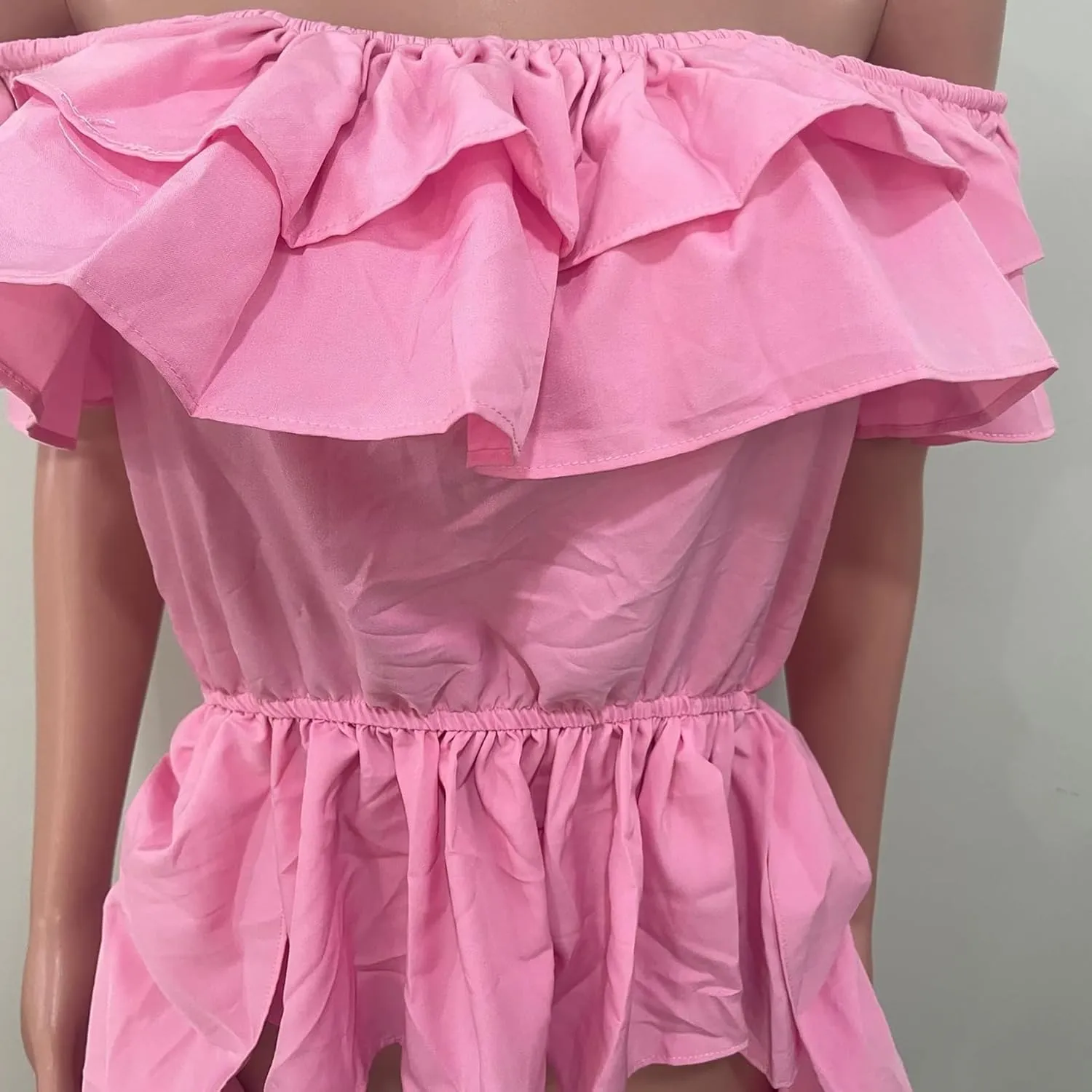 Womens Ruffle Asymmetrical Hem Tops High Low Off Shoulder Peplum Tunic Party Blouse Casual Shirt Blouse Dress