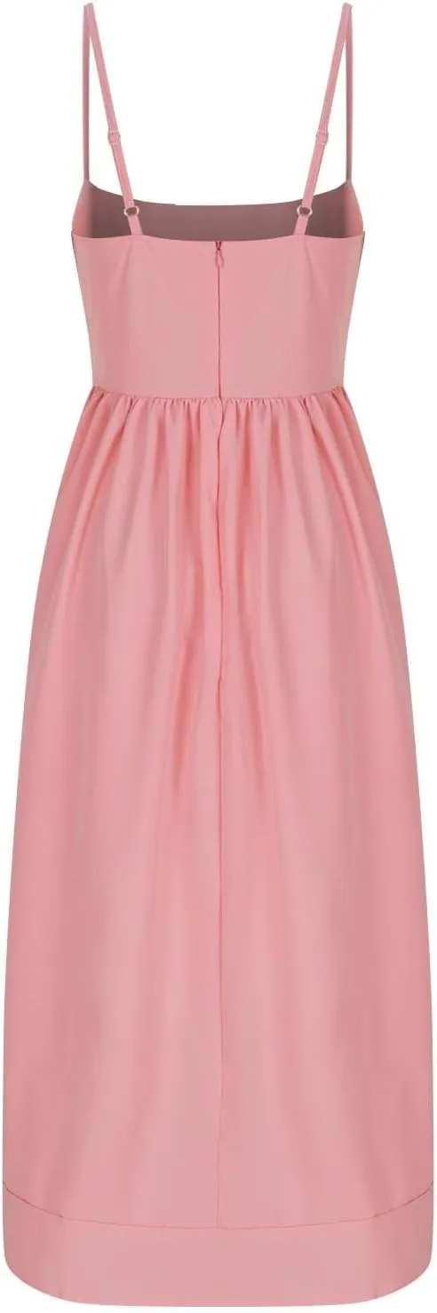 Womens Smocked Maxi Dresses Spaghetti Strap Square Neck Swing A Line Dress 2025 Summer Chic Flowy Beach Sexy Sundress