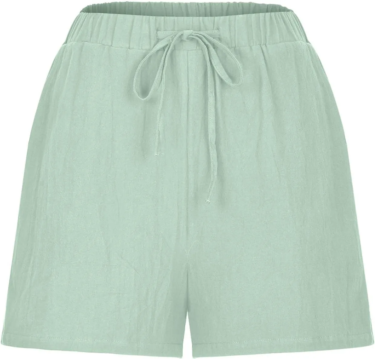 Womens Workout Shorts Linen Drawstring Short Trousers Breathable Elastic Waisted Short Pants Solid Casual Shorts