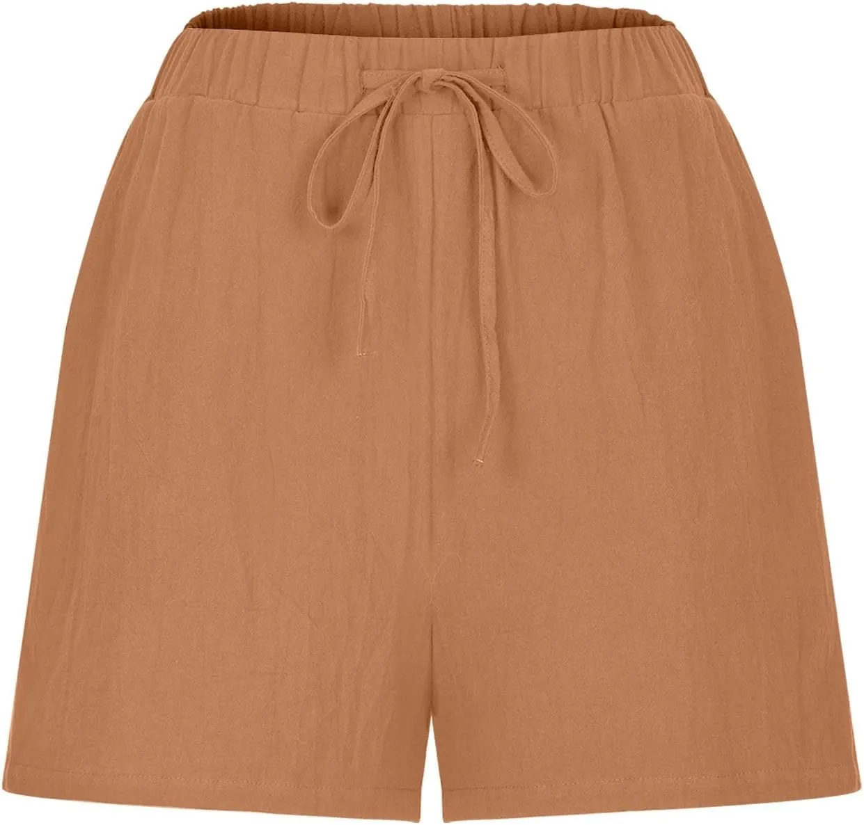 Womens Workout Shorts Linen Drawstring Short Trousers Breathable Elastic Waisted Short Pants Solid Casual Shorts