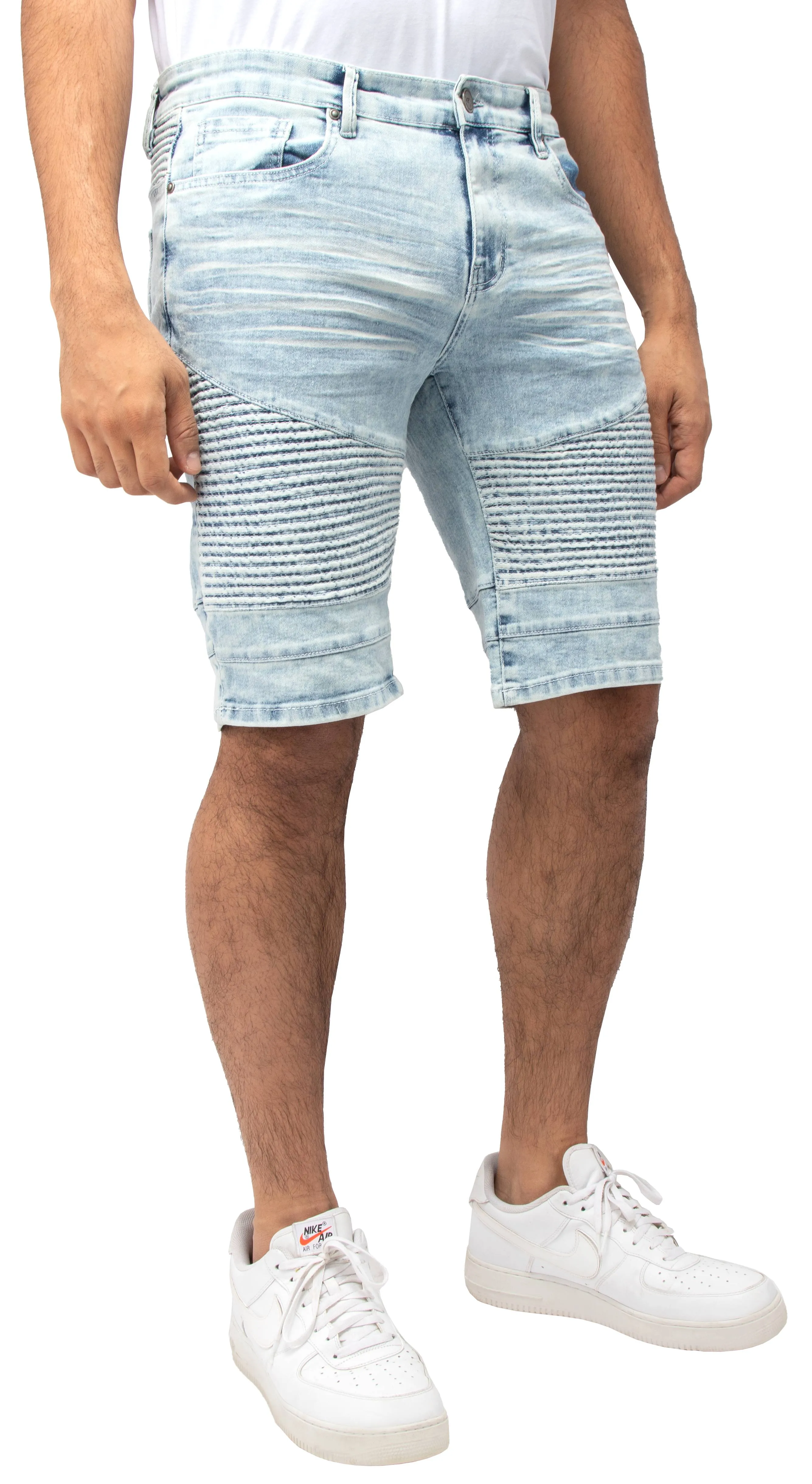 X RAY Men's 12.5" Moto Detail ripped Denim Shorts
