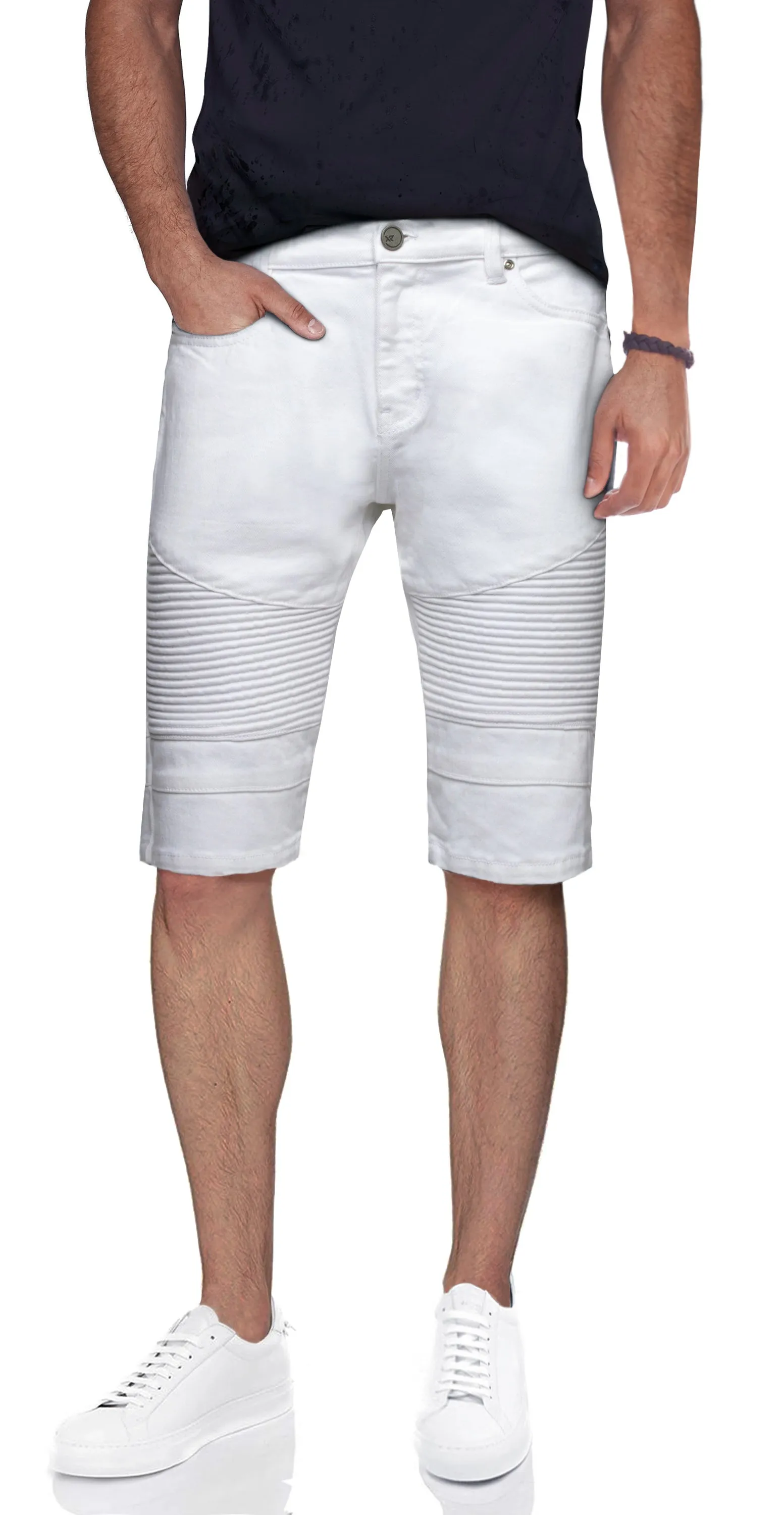 X RAY Men's 12.5" Moto Detail ripped Denim Shorts