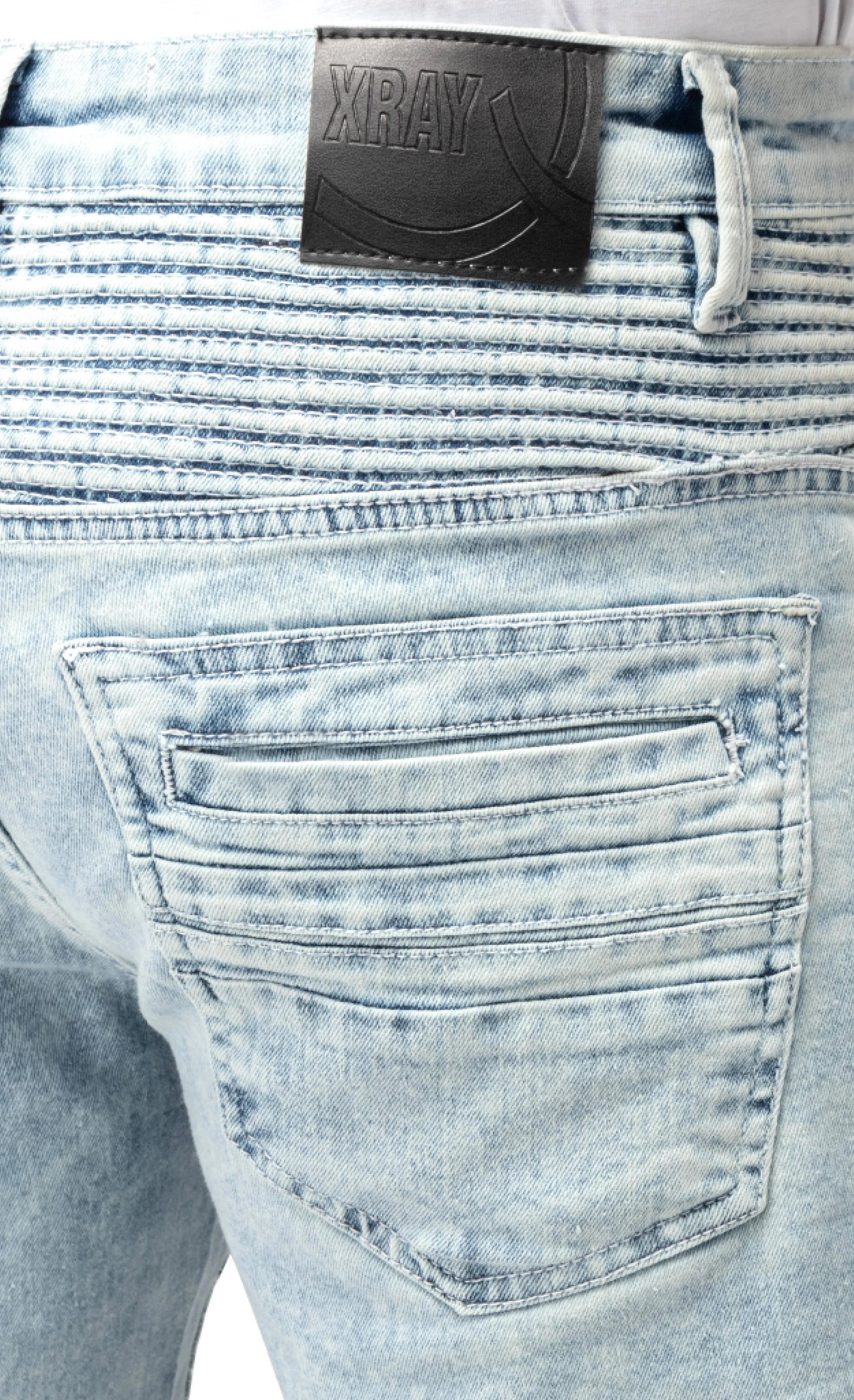X RAY Men's 12.5" Moto Detail ripped Denim Shorts