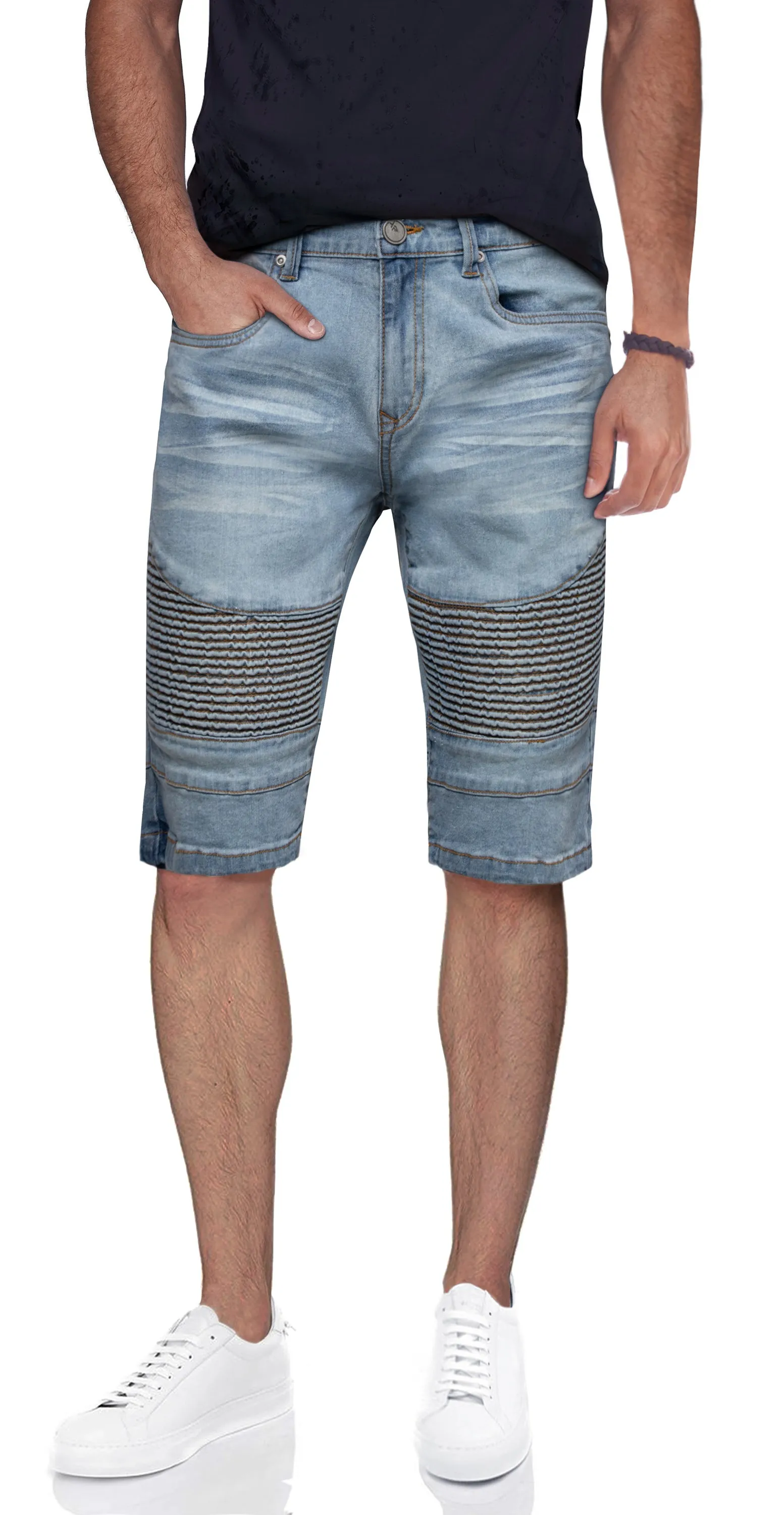 X RAY Men's 12.5" Moto Detail ripped Denim Shorts