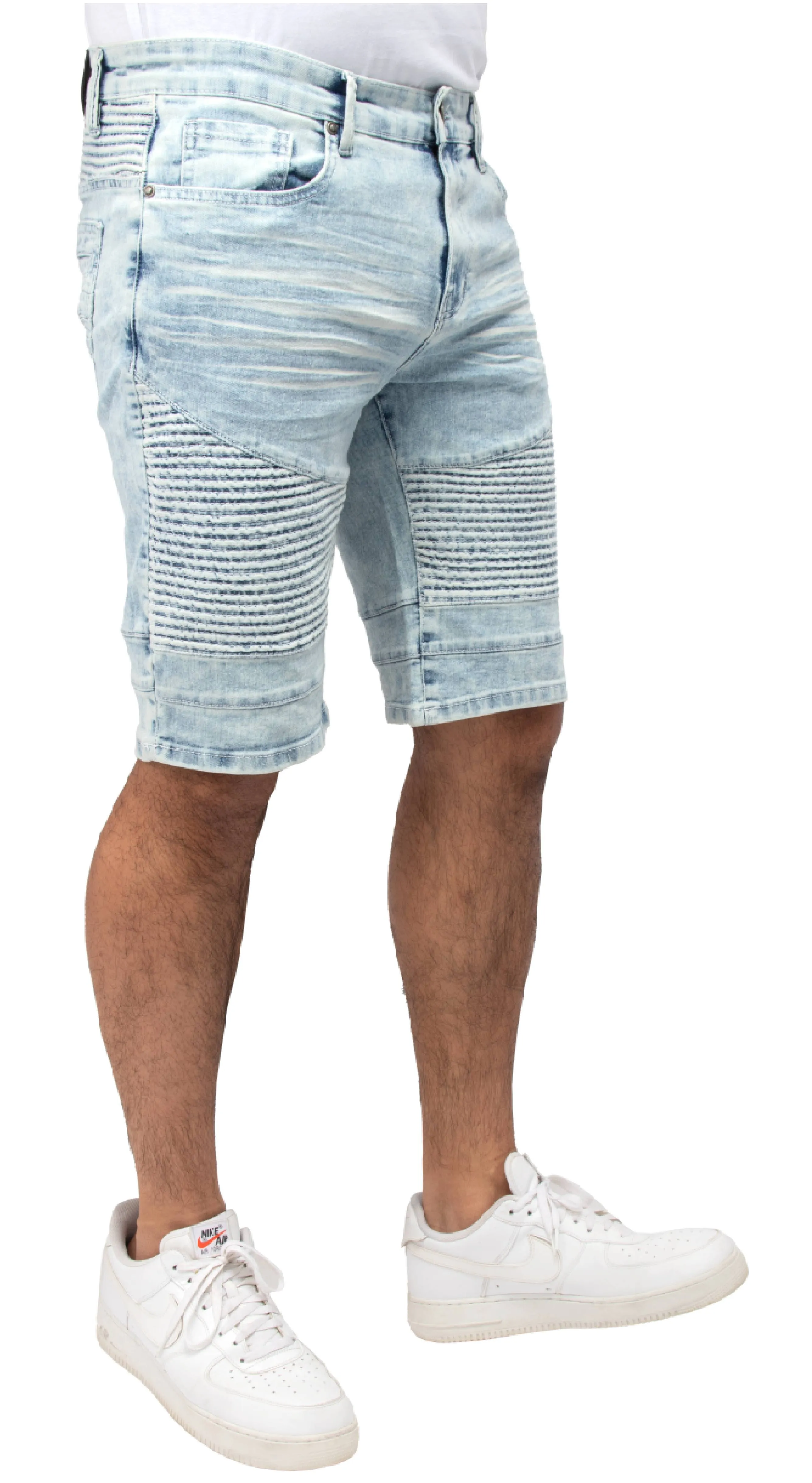 X RAY Men's 12.5" Moto Detail ripped Denim Shorts