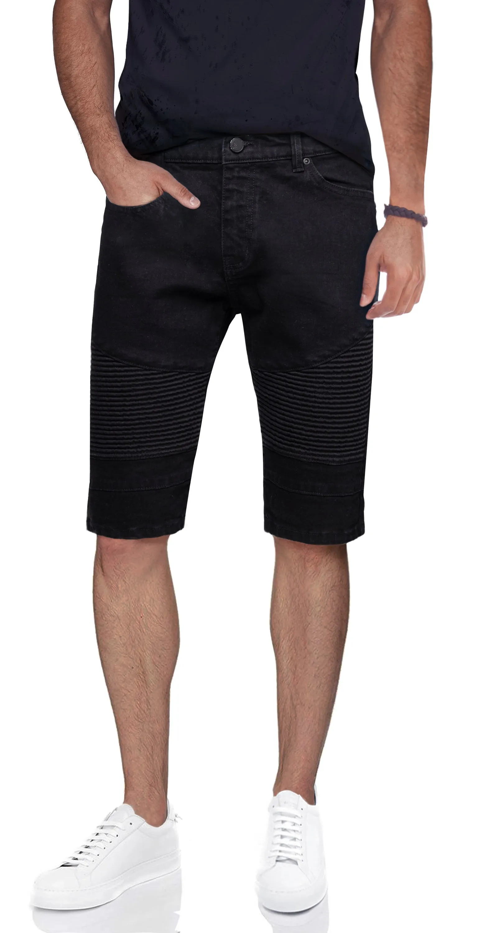 X RAY Men's 12.5" Moto Detail ripped Denim Shorts