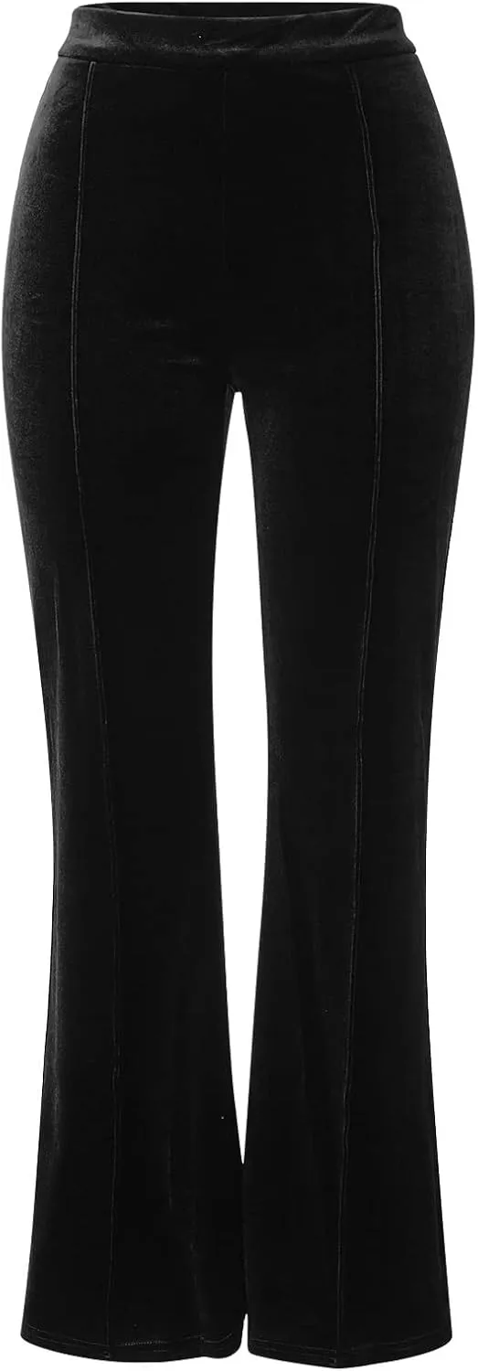 ZYXTIM Womens Classic Cozy Crushed Velvet Flared Bootcut Pants High Waisted Straight Wide Leg Palazzo Lounge Trousers